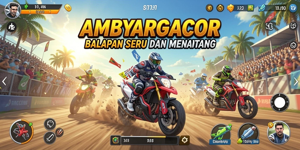 Screenshot gameplay AMBYARGACOR yang menunjukkan balapan seru dan adrenalin tinggi.