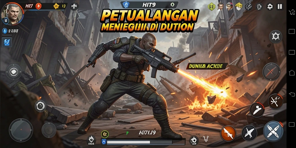 Gameplay intens dan seru dalam HIT9 saat melawan musuh.