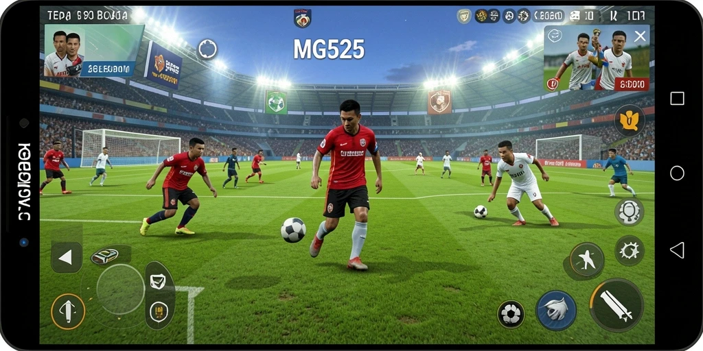 Screenshot MG525 menampilkan momen seru dalam pertandingan sepak bola.