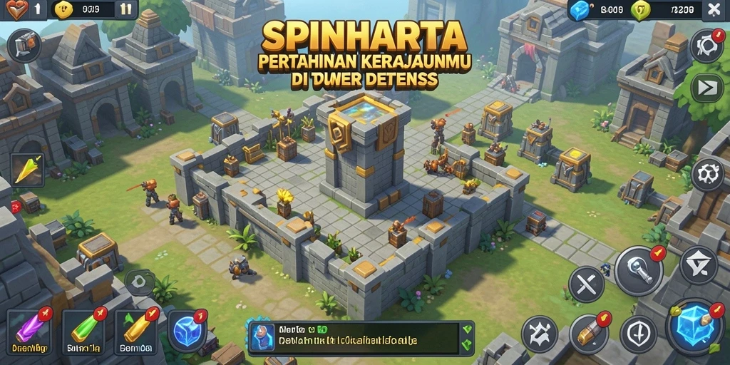 Tampilan gameplay SPINHARTA dengan strategi Tower Defense yang menarik.