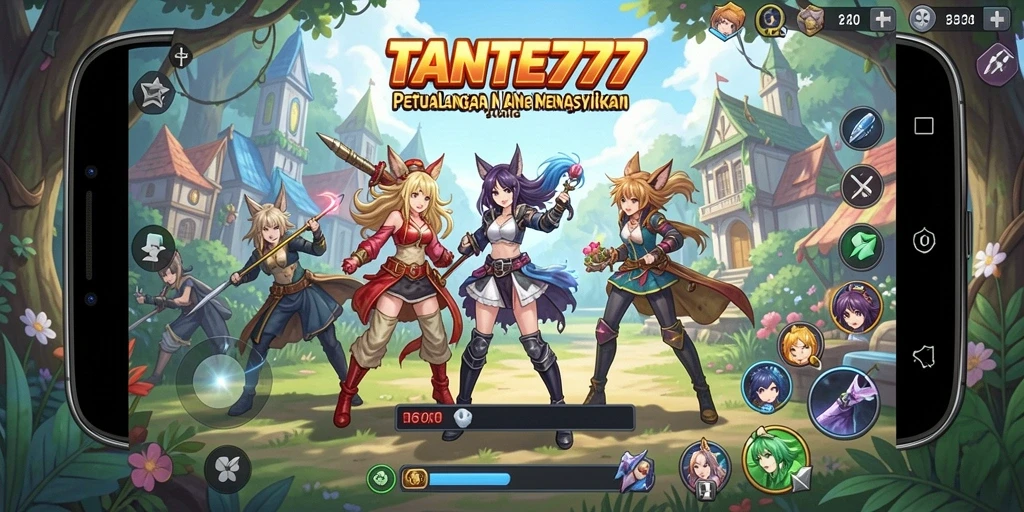 Tampilan utama TANTE777 menampilkan aksi seru dalam nuansa Anime.