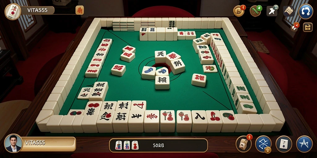 Screenshot VITA555 menunjukkan gameplay Mahjong yang seru dan menarik.
